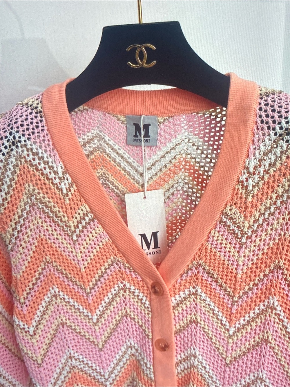 Missoni M Pink Multicolor Zigzag Knit Cropped Cardigan - Picture 3 of 9